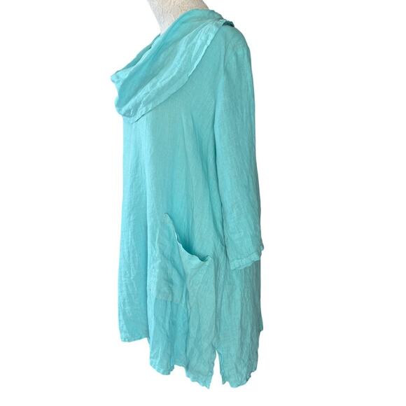 MatchPoint turquoise linen blend cowl neck tunic   L LAGENLOOK beachy minimalist - Picture 7 of 13